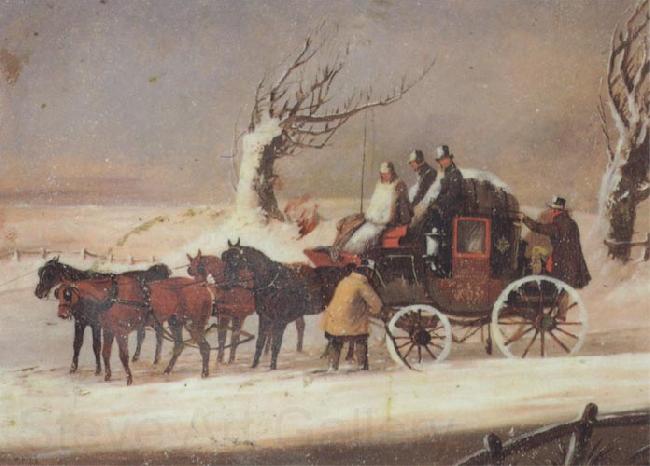 Henry Alken Jnr The Bath To London Royalmail Coach in the snow France oil painting art